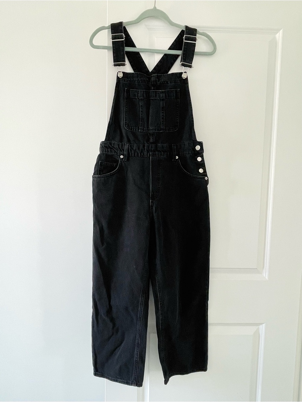 H&M Black Denim Overalls Cropped Ankle Length Classic Vintage Style